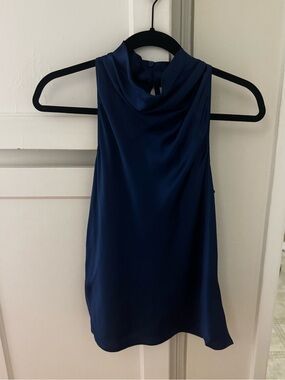 NWT- Reiss Sleeveless Cowl Neck Satin Top - Navy
